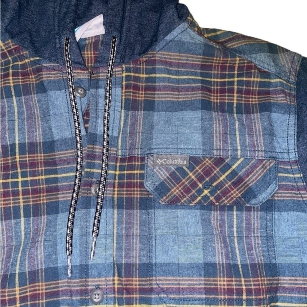 Columbia Plaid Long Sleeve Button Down Hooded Shirt Jacket size Small - Picture 2 of 9